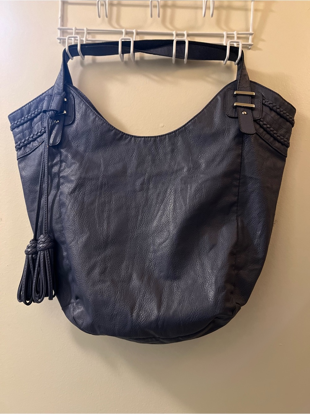 Blue Leather Hobo Shoulder Bag